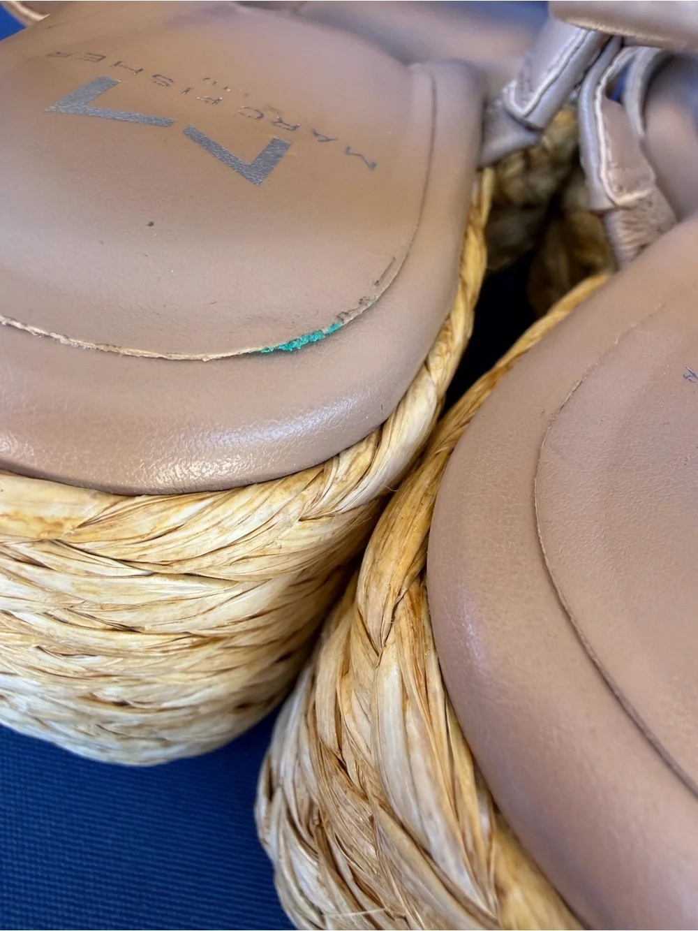 Marc Fisher LTD Raffia Platform Sandals 5.5M Tan Ankle Strap Resort Summer Shoe